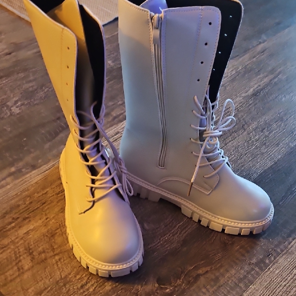 Elegant White Lace-Up Combat Boots